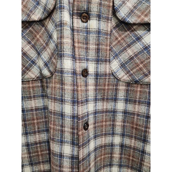 Vintage 1960 60s Pendleton Wool Board Flannel Plaid Loop Collar Flap Pockets L - Picture 4 of 8